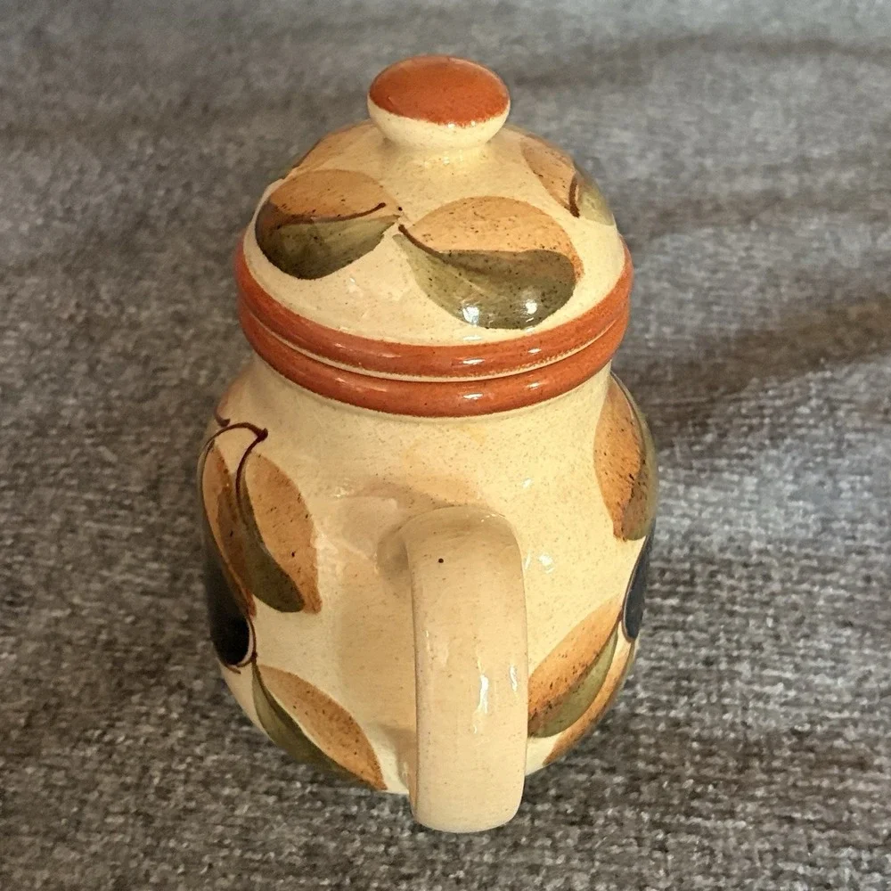 Vintage Waechtersbach Teapot And‎ Creamer Plum Leaf West Germany Stoneware 1970s